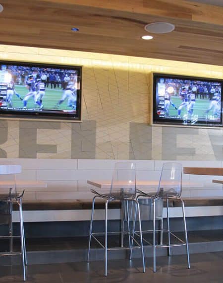 Hung tvs and lighting at Wrigley rooftops