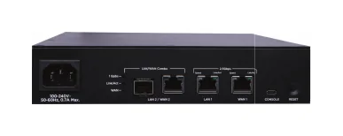 Rear connection panel of an Araknis Networks 520-Series router