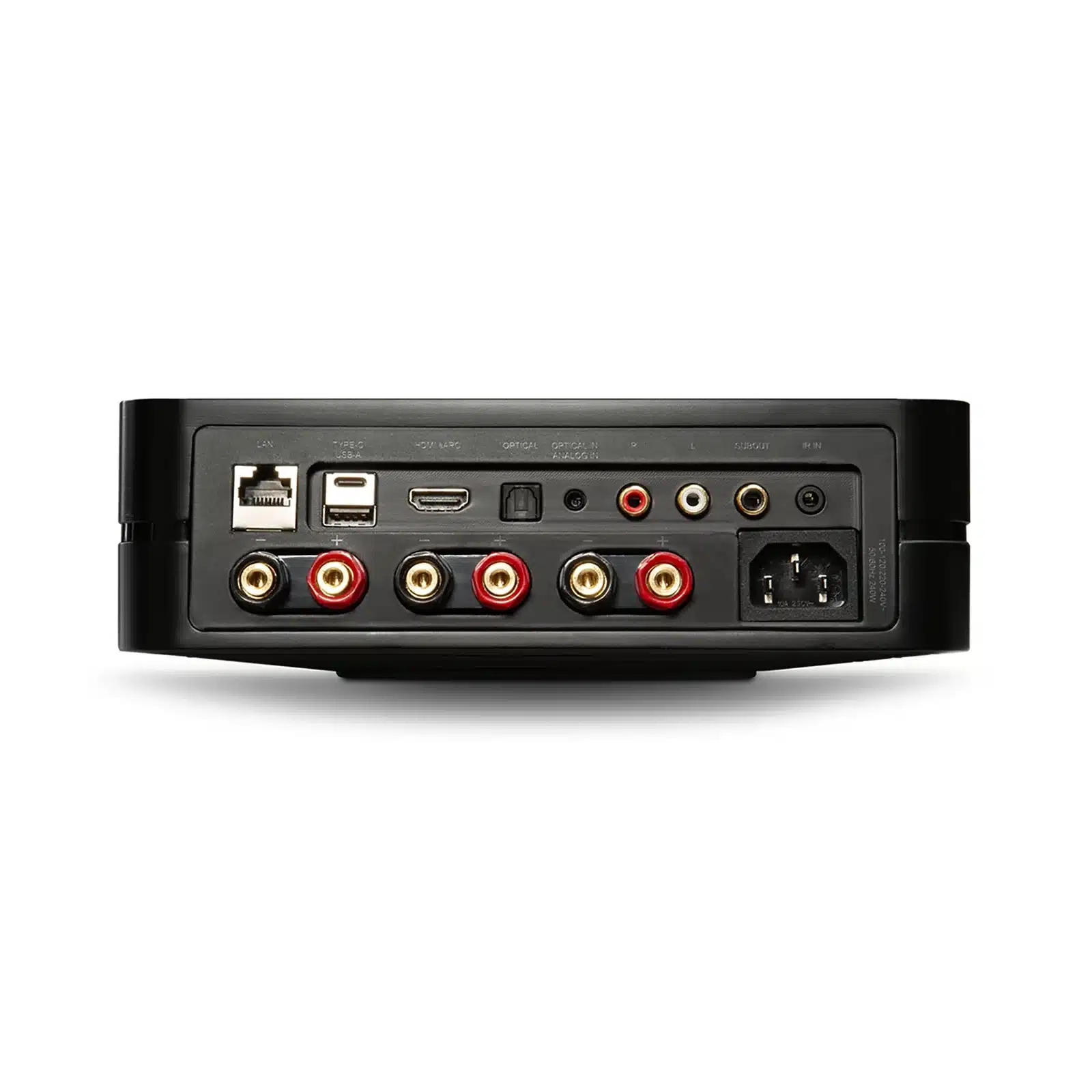 Rear connection panel of a Bluesound POWERNODE streaming amplifier