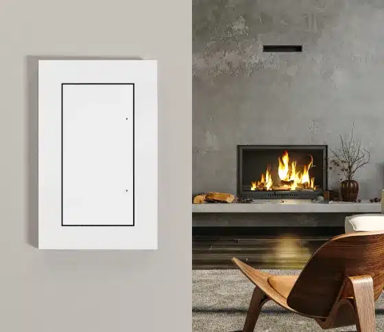 Control4 fireplace wall switch installed in a living room
