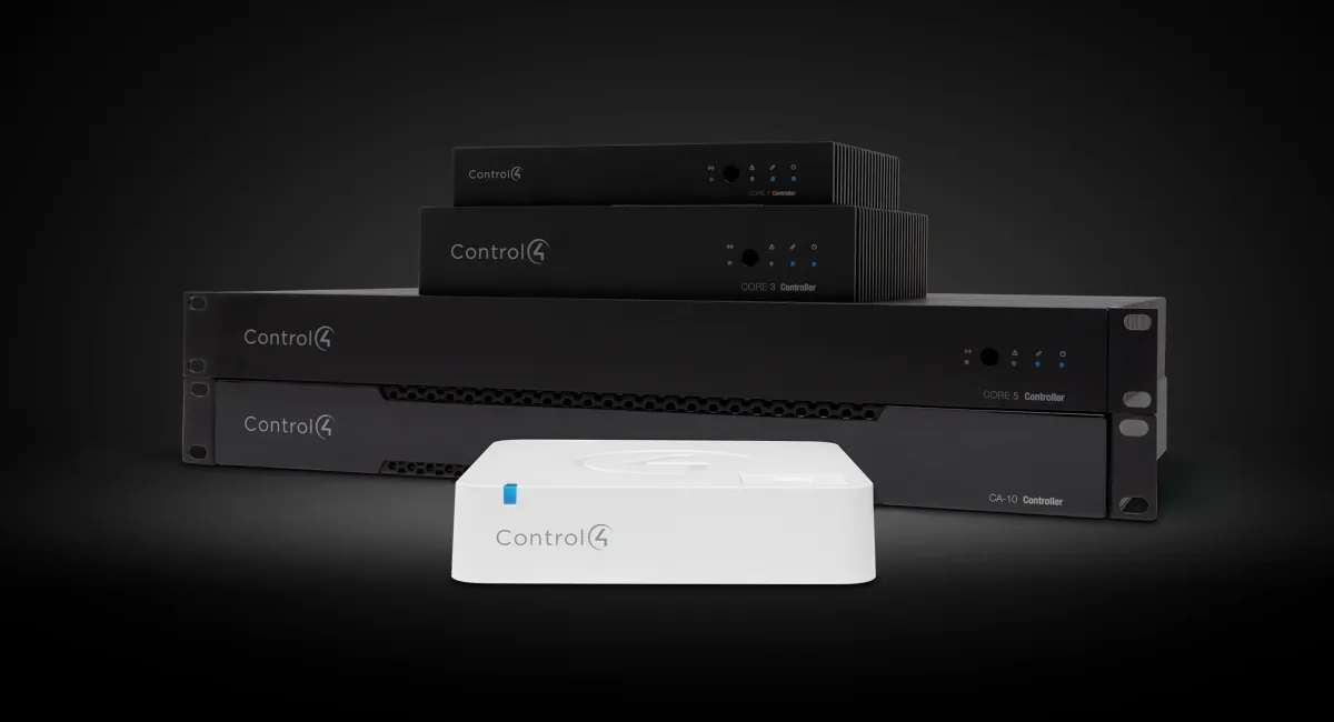 Control4 CORE controller family on a dark background