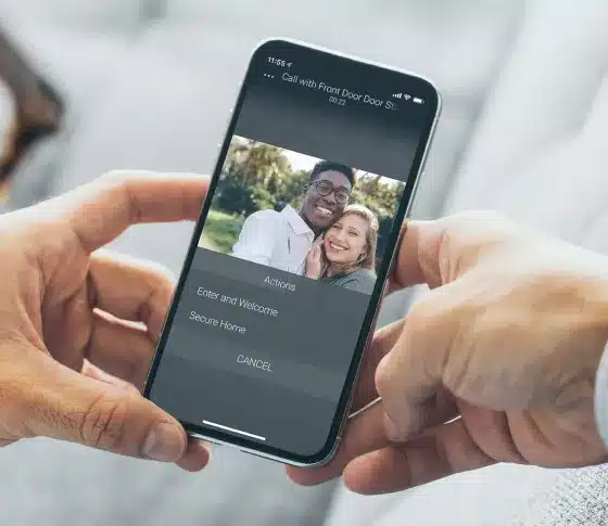 Control4 app answering a Chime video doorbell on a smartphone