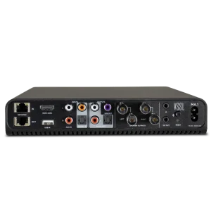 Rear panel of a VSSL MA.1 with speaker HDMI network and source connections