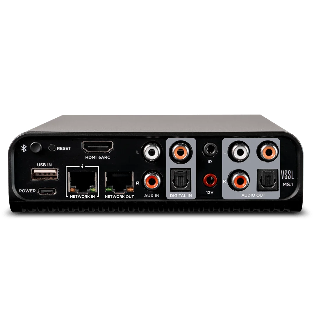 Rear panel of a VSSL MS.1 with HDMI network analog and digital connections